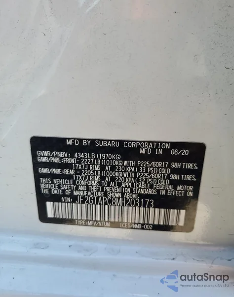 2021 Subaru Crosstrek Premium from USA, damaged, VIN JF2GTAPC8MH203173